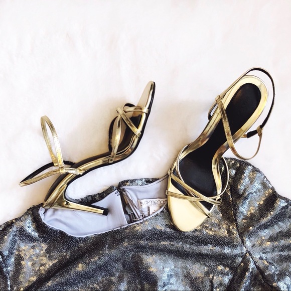 Zara Shoes - ZARA Gold & Black Strappy High Heels